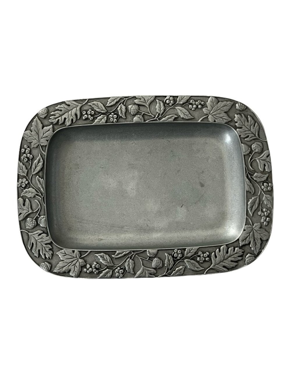 Longaberger Pewter Tray 2001 Rectangular Serving Tray Oak Leaf Acorn Border